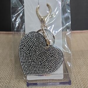 Heart-Shaped Crystal Key & Card Holder - Black with Gold Hardware